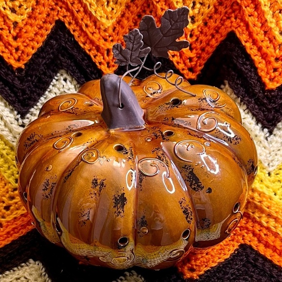 Burnt Orange Ceramic Pumpkin Patch Thanksgiving Halloween Autumn Friendsgiving - Picture 2 of 10